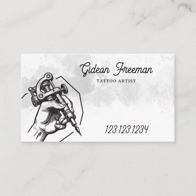 Vintage Black & White Tattoo Machine Business Card (Front)
