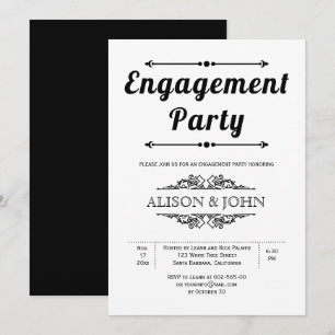 Vintage black, white typography engagement party invitation