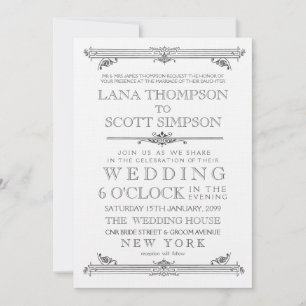 Vintage Black & White Typography Wedding Invite