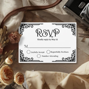Vintage Black White Wedding RSVP Card