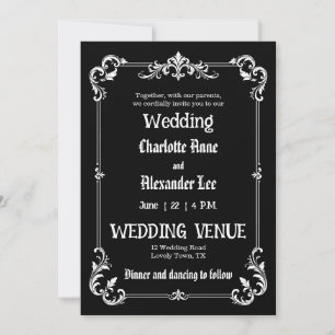 Vintage Black White Western Wedding Invitation