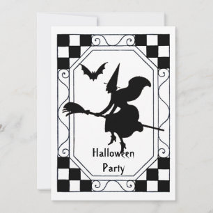 Vintage Black & White Witch's Halloween Invitation
