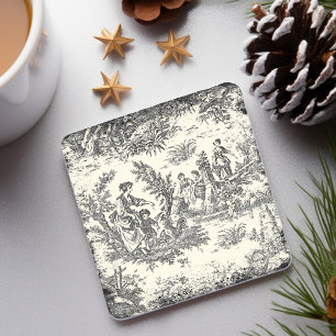 Vintage black white women toile de jouy printed stone coaster