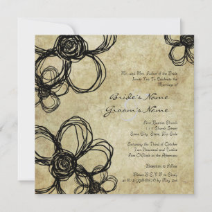 Vintage Black Wild Flowers Wedding Invitation