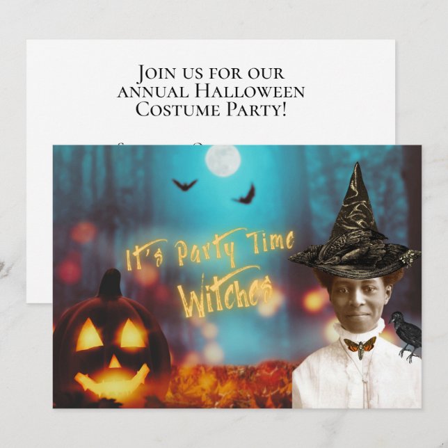 Vintage Black Witch Halloween Party Invitation (Front/Back)