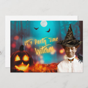 Vintage Black Witch Halloween Party Invitation