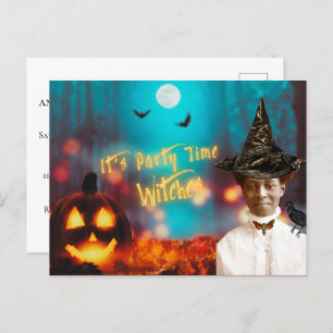 Vintage Black Witch Halloween Party   Postcard