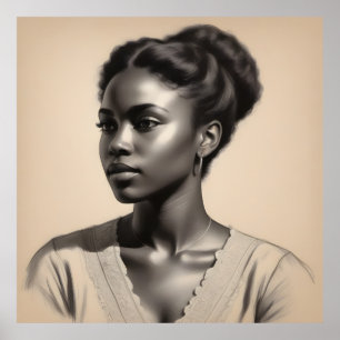Vintage Black Woman Portrait Sketch Poster