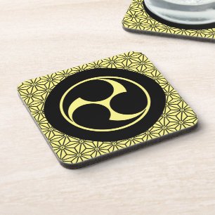 Vintage Black Yellow Kobayakawa Japan Mon Graphic Coaster
