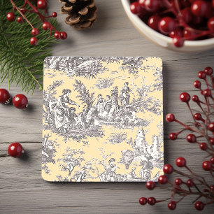 Vintage Black Yellow Toile de Jouy French Art Stone Coaster