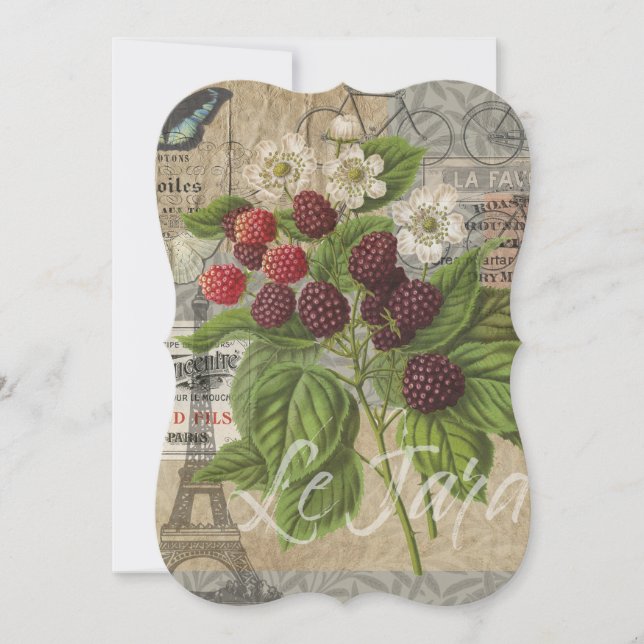 Vintage Blackberries & French Ephemera Art Collage (Front)