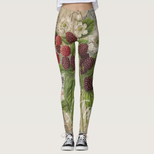 Vintage Blackberries & French Ephemera Art Collage Leggings