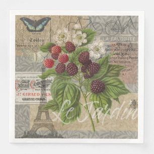 Vintage Blackberries & French Ephemera Art Collage Napkin