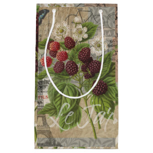 Vintage Blackberries & French Ephemera Art Collage Small Gift Bag