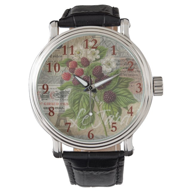 Vintage Blackberries & French Ephemera Art Collage Watch (Front)