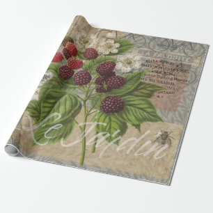 Vintage Blackberries & French Ephemera Art Collage Wrapping Paper