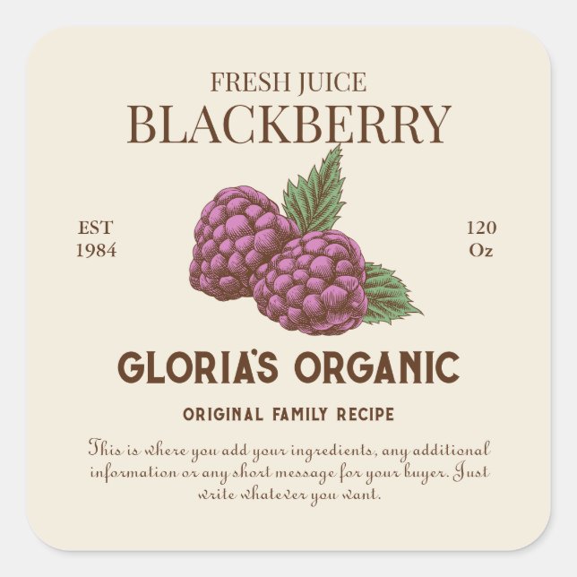 Vintage Blackberry Fruit Juice Product Label (Front)