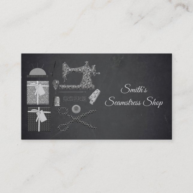 Vintage Blackboard Seamstress Business Card (Front)