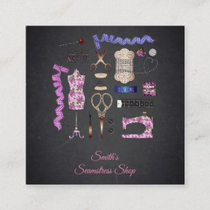 Vintage Blackboard Seamstress Square Business Card
