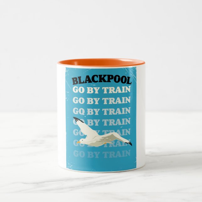 Vintage Blackpool seaside poster Two-Tone Coffee Mug (Center)