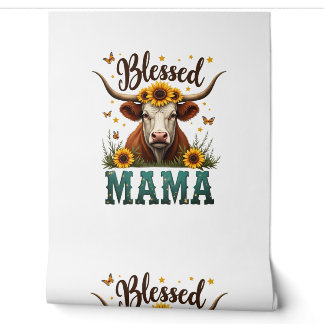 Vintage Blessed Mama Highland Cow Sunflower Wester Wallpaper