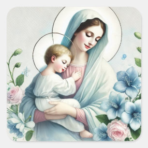 Vintage Blessed Mother Mary and Child Jesus Square Sticker