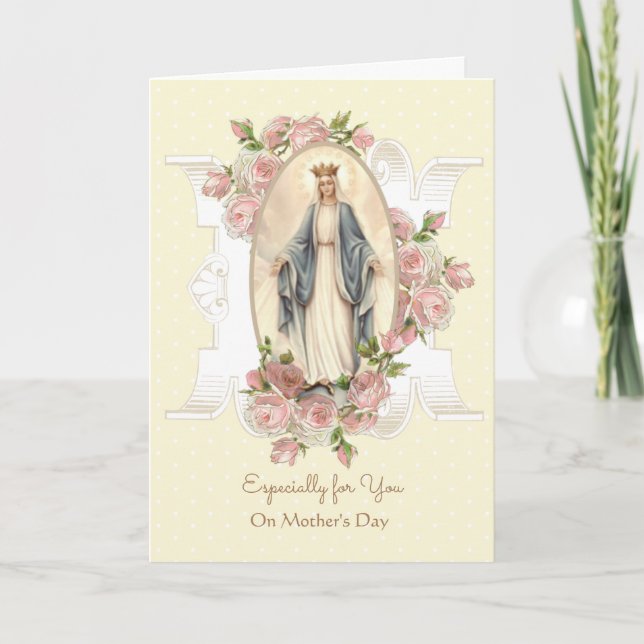 Vintage Blessed Virgin Mary Catholic Mother's Day Card (Front)