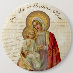 Vintage Blessed Virgin Mary Jesus Ave Maria 6 Cm Round Badge