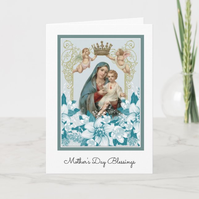 Vintage Blessed Virgin Mary Jesus Religious Card (Front)