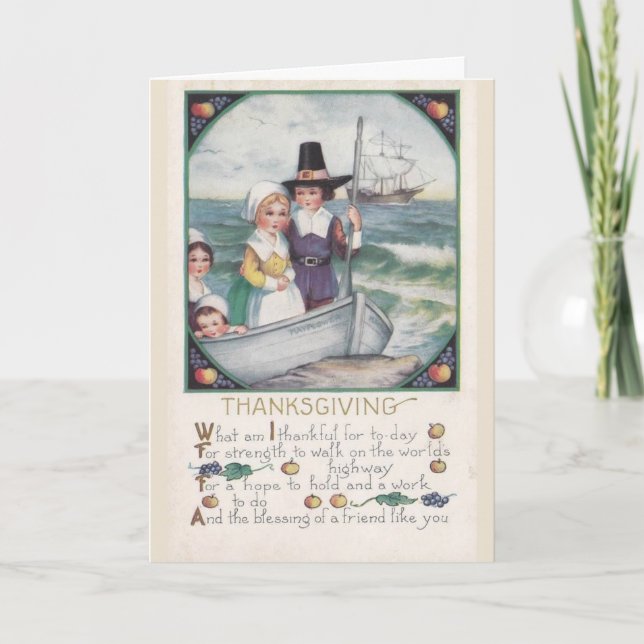 Vintage - Blessings of Friends at Thanksgiving, Holiday Card (Front)