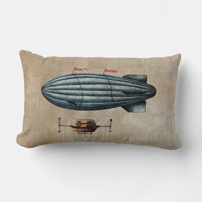 Vintage Blimp Illustration Lumbar Cushion (Front)
