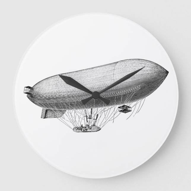 Vintage Blimp Old Zeppelin Retro Hot Air Balloon Large Clock (Front)