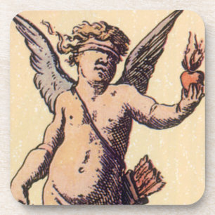 Vintage Blindfolded Cupid, Valentines Tarot Card Coaster