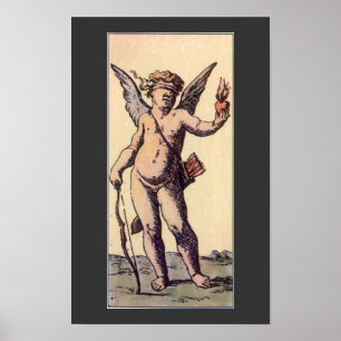 Vintage Blindfolded Cupid, Valentines Tarot Card Poster