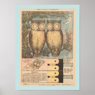 Vintage blinking owl cute fall craft poster