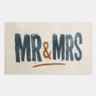 Vintage Block Print Typography "MR & MRS" Rectangular Sticker