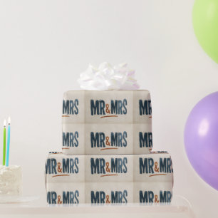 Vintage Block Print Typography "MR & MRS" Wrapping Paper