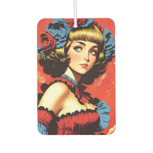 Vintage Blond Woman In Red And Blue Car Air Freshener