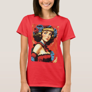 Vintage Blond Woman In Red And Blue T-Shirt