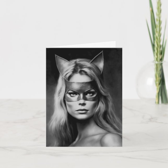 Vintage Blonde Costume Mask Holiday Card (Front)