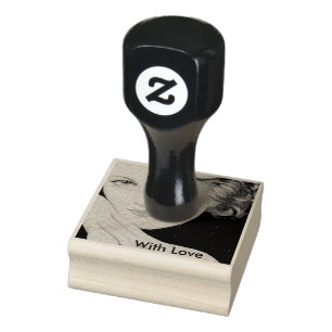 Vintage Blonde Hair Woman With Love Typography Rubber Stamp