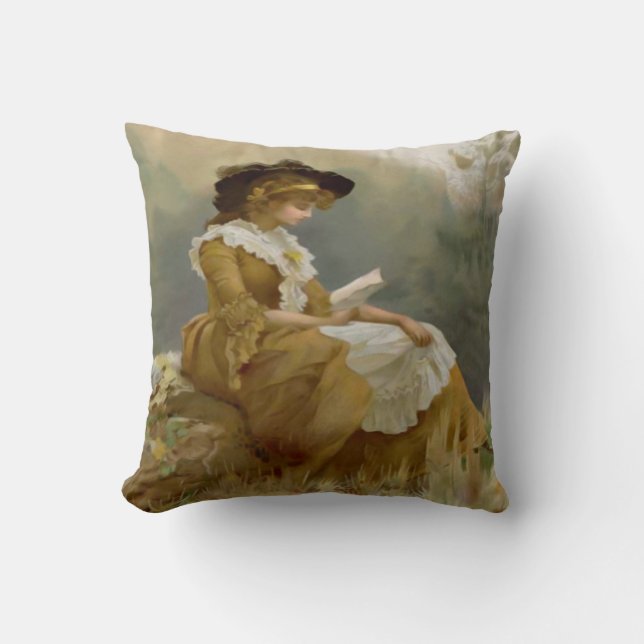 Vintage Blonde Lady Reading Cushion (Front)
