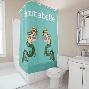 Vintage Blonde Mermaids with Pink Shells  Personal Shower Curtain