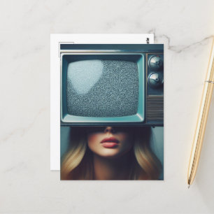 Vintage Blonde Woman With a TV on Her Head Postcard