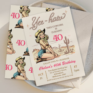 Vintage Blonde Yee-haw Cowgirl Birthday Invitation