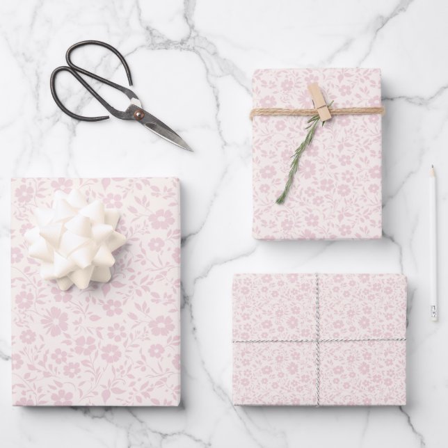 Vintage Bloom Blush Pink - Neutral Wrapping Paper Sheet (Front)