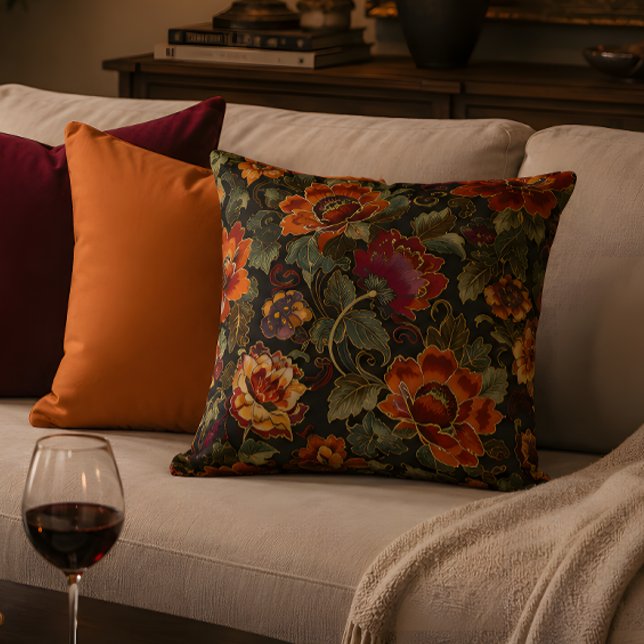 Vintage Bloom Elegance Decorative Pillow (Vintage florals and warm tones create a cozy, elegant evening atmosphere.)