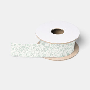 Vintage Bloom Muted Sage - Neutral Satin Ribbon