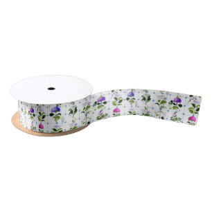Vintage Bloom Natural Pink Purple Floral Botanical Satin Ribbon