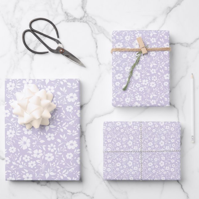 Vintage Bloom Neutral - Dusty Lavender Wrapping Paper Sheet (Front)